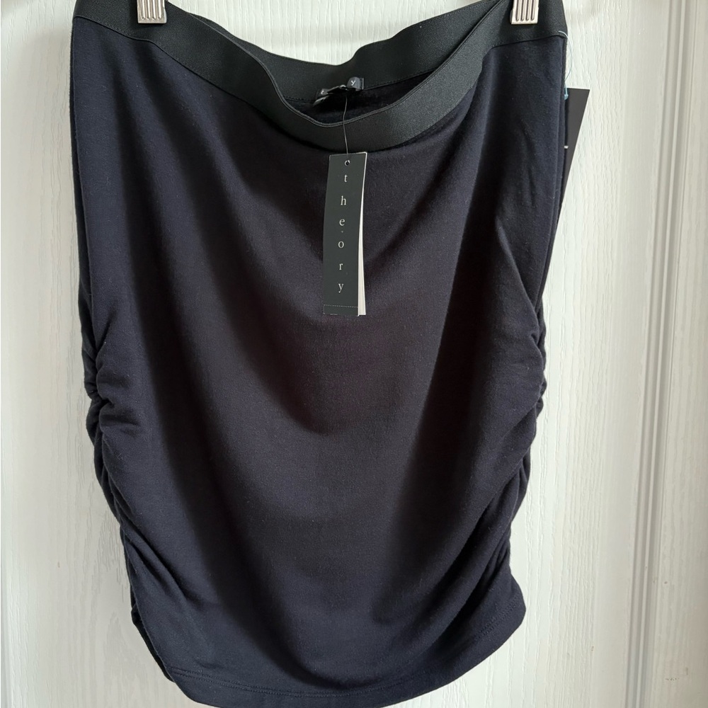 Theory Black Stretch Pencil Skirt with Side Ruching; with Tag